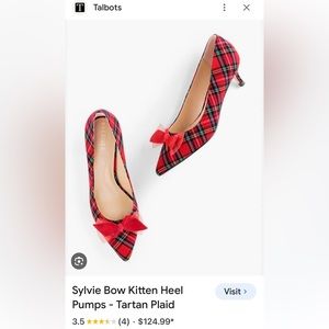 Talbots brand new red plaid kitten heal shoe with bow size 7